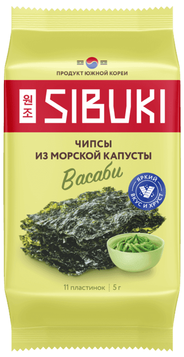 Чипсы из морской капусты, Sibuki «Васаби», 5 г